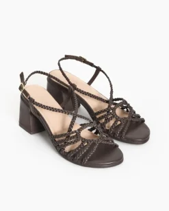 Sandalias tacón tiras trenzadas chocolate