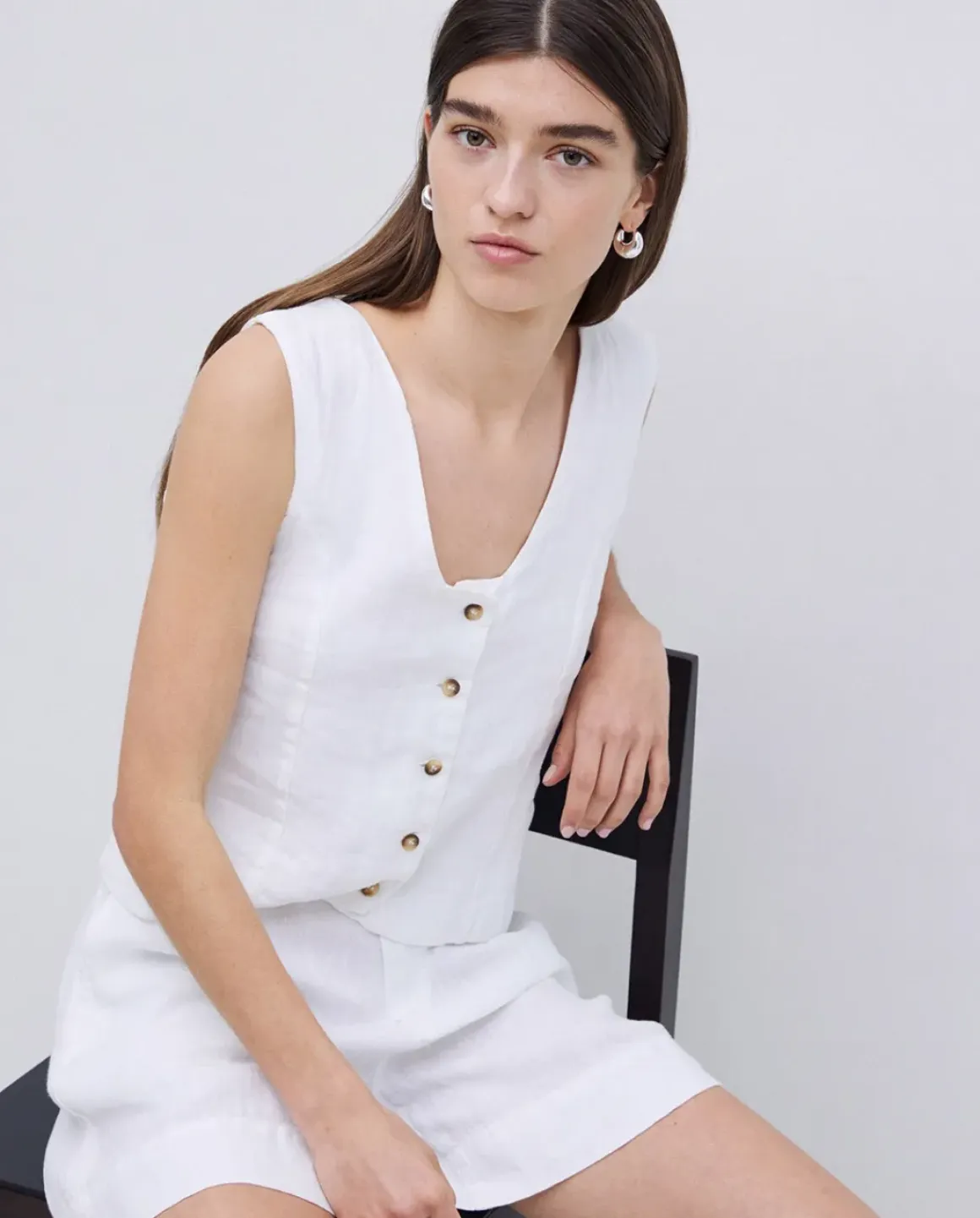 Shorts 100% lino blanco