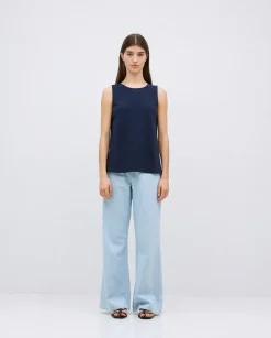 Top algodón flamé azul oscuro