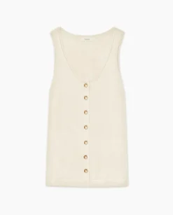 Top botones escote redondo beige