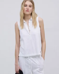 Top cuello polo botones blanco