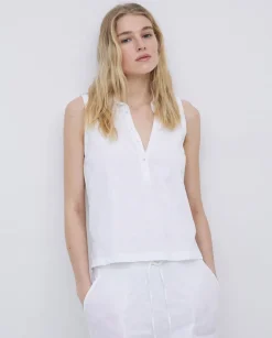 Top cuello polo botones blanco