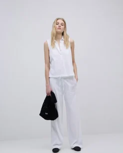 Top cuello polo botones blanco