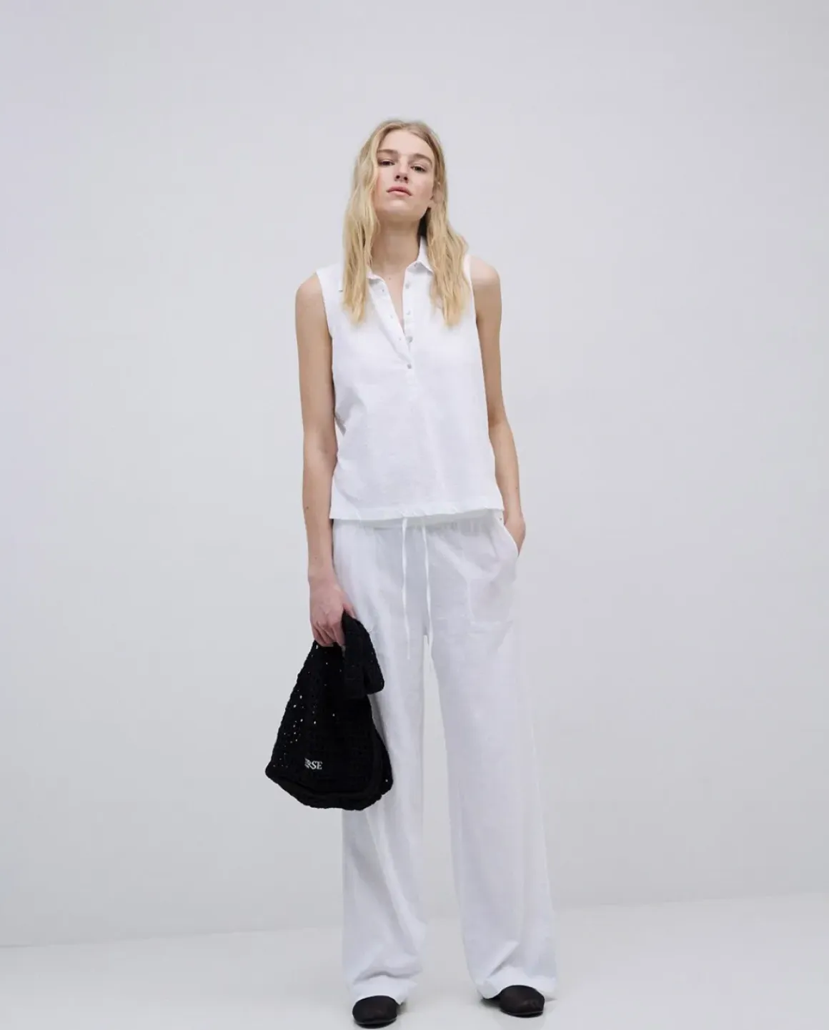 Top cuello polo botones blanco