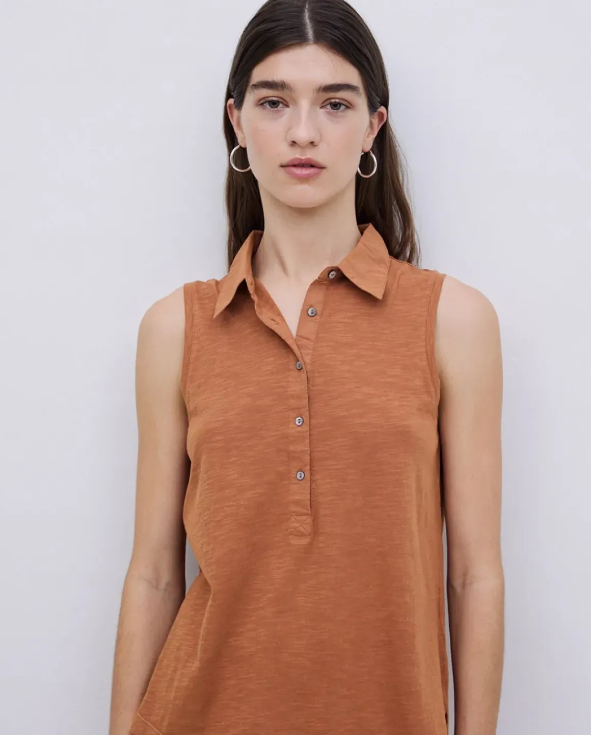 Top cuello polo botones terracota
