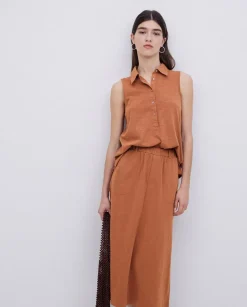 Top cuello polo botones terracota