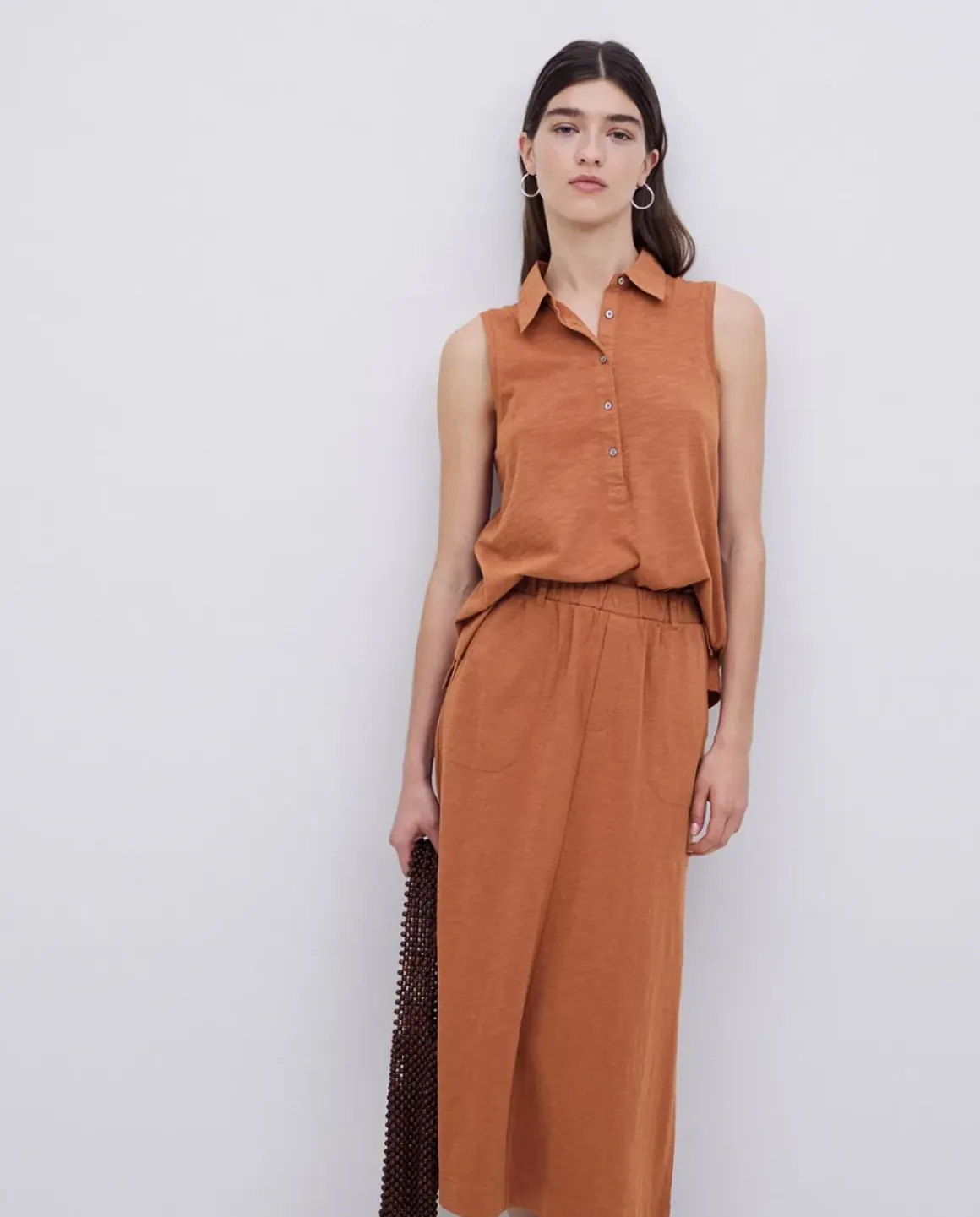 Top cuello polo botones terracota