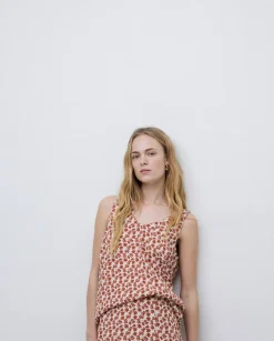 Top tirantes floral terracota