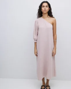 Vestido asimétrico doble gasa rosa pálido