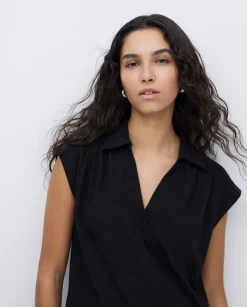 Vestido camisero flamé de algodón negro