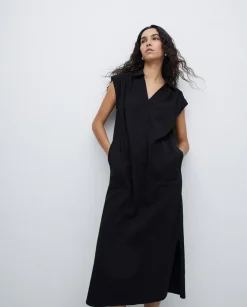 Vestido camisero flamé de algodón negro