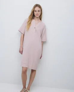 Vestido corto doble gasa rosa pálido