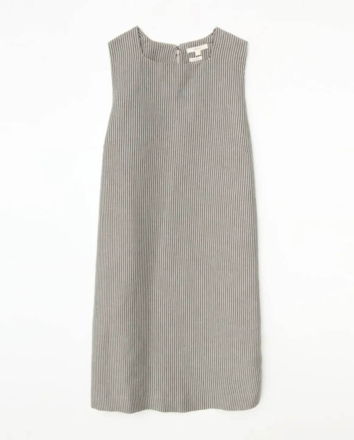 Vestido corto rayas lino y algodón azul grisáceo