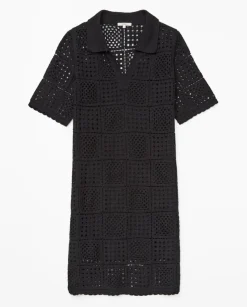 Vestido crochet cuello polo negro
