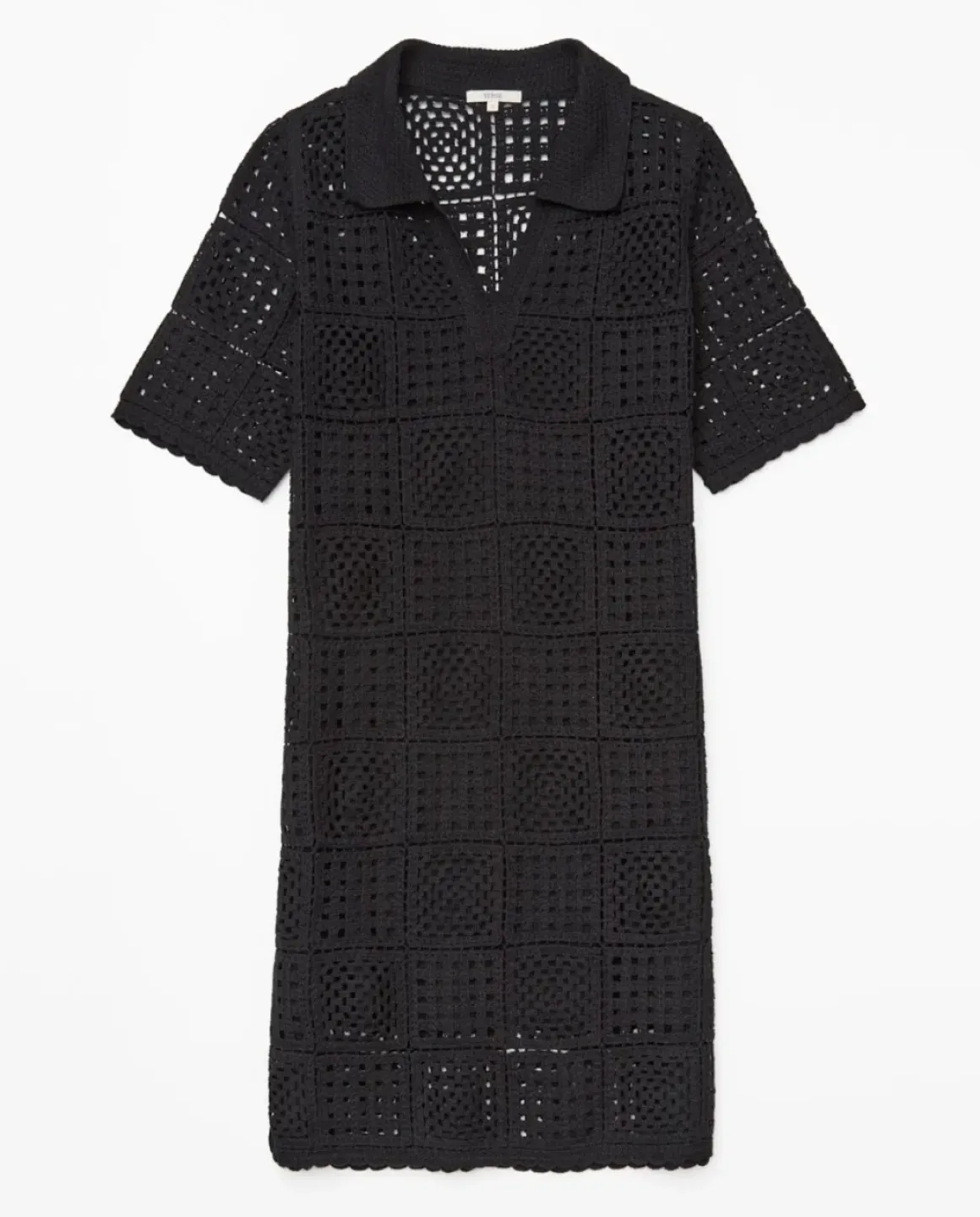 Vestido crochet cuello polo negro