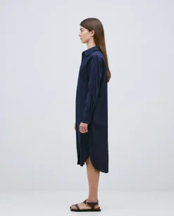 Vestido cuello camisero popelín azul oscuro