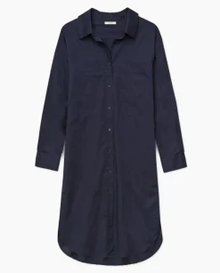 Vestido cuello camisero popelín azul oscuro