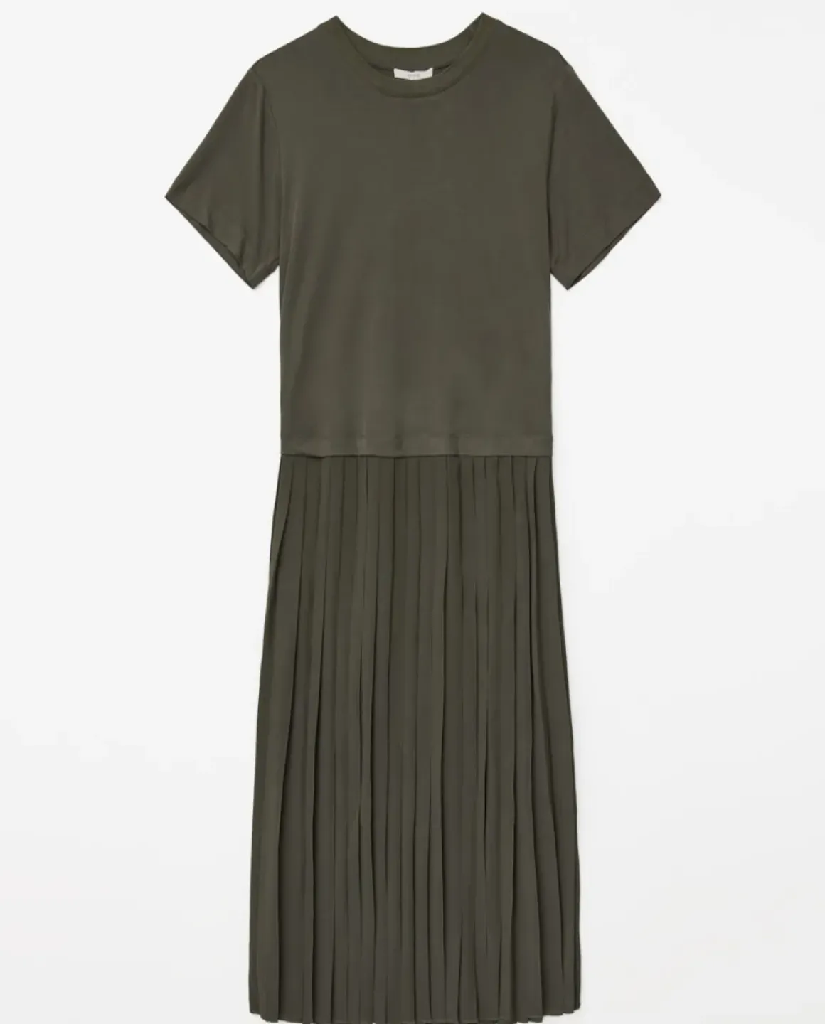 Vestido evasé falda plisada caqui