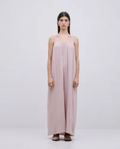 Vestido largo doble gasa rosa pálido