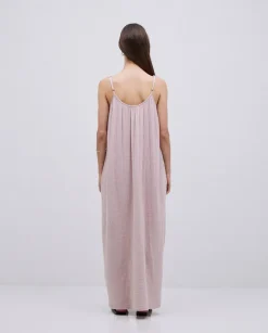 Vestido largo doble gasa rosa pálido