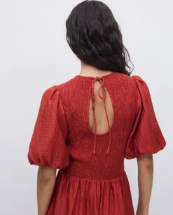 Vestido largo manga abullonada terracota