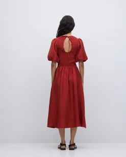 Vestido largo manga abullonada terracota
