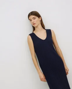Vestido largo tirantes evasé azul oscuro