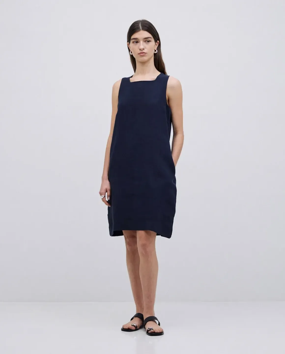 Vestido 100% lino azul oscuro