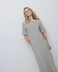 Vestido midi canalé rayas azul oscuro