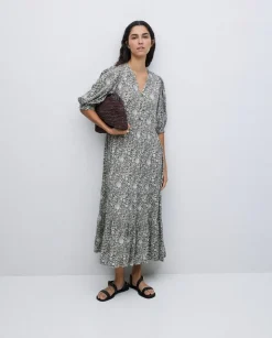 Vestido midi estampado floral caqui