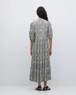 Vestido midi estampado floral caqui
