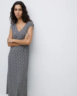 Vestido midi geométrico negro