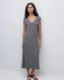 Vestido midi geométrico negro