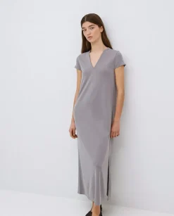 Vestido midi manga japonesa gris