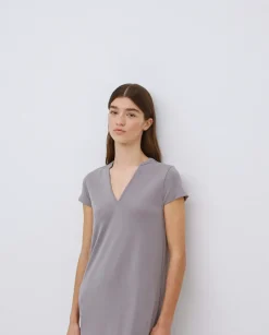 Vestido midi manga japonesa gris