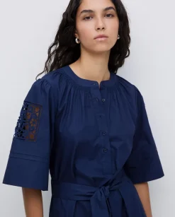 Vestido popelín puntillas azul oscuro