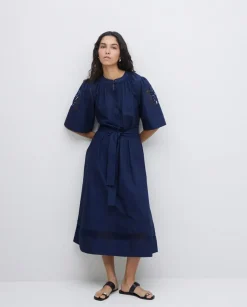 Vestido popelín puntillas azul oscuro