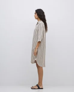 Vestido tencel cuello camisero crudo