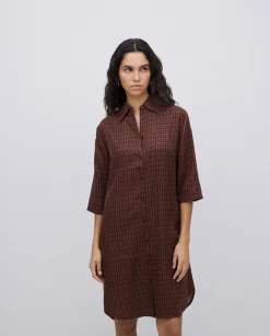 Vestido tencel cuello camisero chocolate