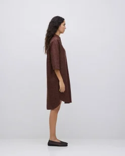 Vestido tencel cuello camisero chocolate