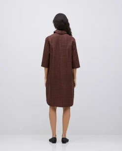 Vestido tencel cuello camisero chocolate
