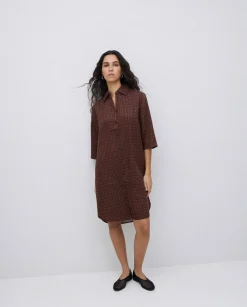Vestido tencel cuello camisero chocolate