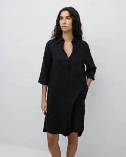 Vestido tencel cuello camisero negro