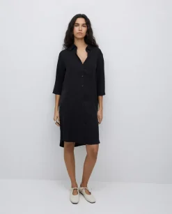 Vestido tencel cuello camisero negro