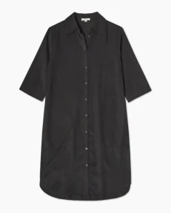 Vestido tencel cuello camisero negro